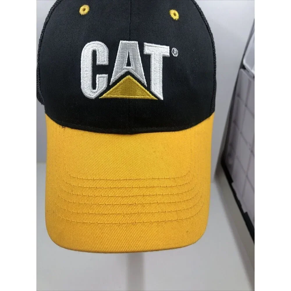 Vintage CAT Caterpillar Hat Mesh Trucker Snapback Baseball Cap Black Yellow